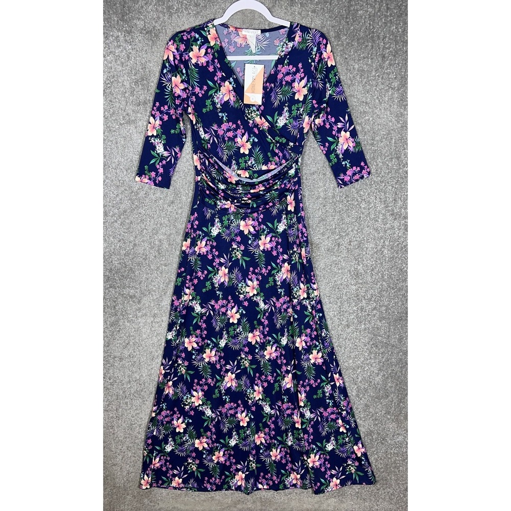 Honey & Lace Maxi Dress Womens Size Small Pink Floral Stretch USA Made New